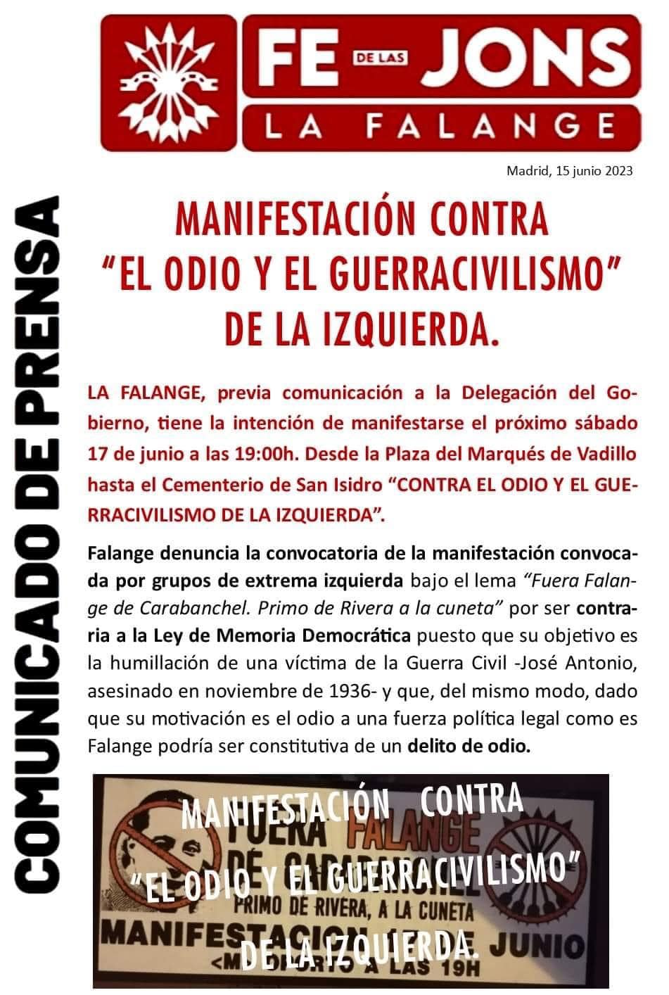 Manifestación de Falange Española contra el odio de la extrema izquierda